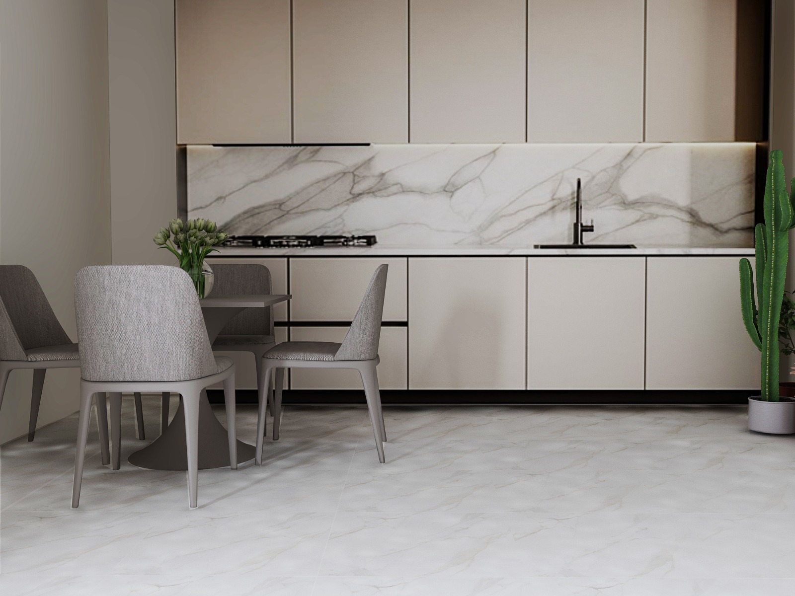 Fitted kitchen in a one-bedroom apartment at Sella Residences